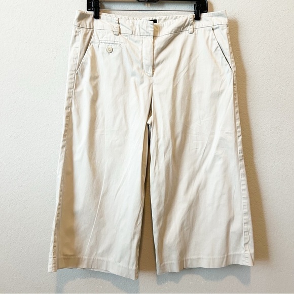 Sandro Sportswear Khaki Beige Wide Leg Gaucho Crop Chino Pants Sz 14 - Picture 1 of 10